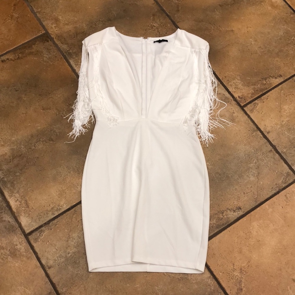 White Feather-Trim Bodycon Dress - Women